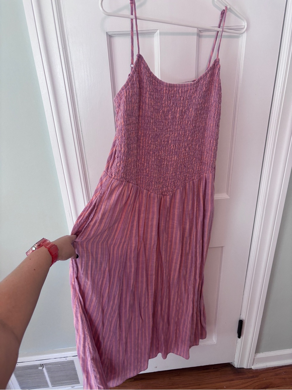 American Eagle Mauve and Peach Smocked Drop Waist Dress